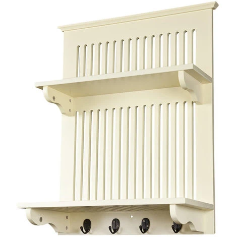 ELEGANT BRANDS Aston Wooden Kitchen Plate Rack In Buttermilk // Wall-mounted Storage With Solid Top Shelf Above And Hooks Below 2 ELEGANT BRANDS Aston Wooden Kitchen Plate Rack In Buttermilk // Wall-mounted Storage With Solid Top Shelf Above And Hooks Below - Image 2