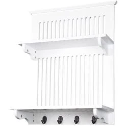 ELEGANT BRANDS Aston Wooden Kitchen Plate Rack In White // Wall-mounted Storage With Solid Top Shelf Above And Hooks Below 9 ELEGANT BRANDS Aston Wooden Kitchen Plate Rack In White // Wall-mounted Storage With Solid Top Shelf Above And Hooks Below -Vonshef shop 18248097 5