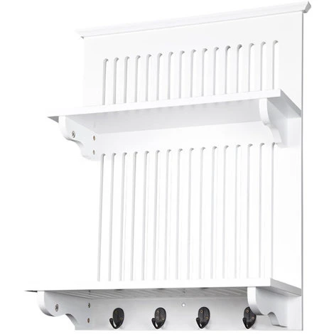 ELEGANT BRANDS Aston Wooden Kitchen Plate Rack In White // Wall-mounted Storage With Solid Top Shelf Above And Hooks Below 5 ELEGANT BRANDS Aston Wooden Kitchen Plate Rack In White // Wall-mounted Storage With Solid Top Shelf Above And Hooks Below - Image 5