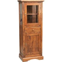 BISCOTTINI Country -style Solid Lime Wood Walnut Finish W55xDP43xH150 Cm Sized Display Case. Made In Italy
