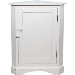 BISCOTTINI Country-style Solid Lime Wood Antiqued White Finish W50xDP50xH92 Cm Sized Corner Cupboard. Made In Italy