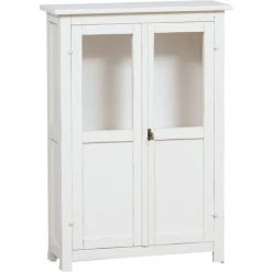 BISCOTTINI Country -style Solid Lime Wood Antiqued White Finish W68xDP25xH98 Cm Sized Display Cabinet. Made In Italy