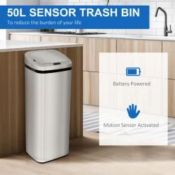HOMCOM 50L Infrared Automatic Motion Sensor Dustbin Stainless Steel Trash Can -Vonshef shop 19397087 4