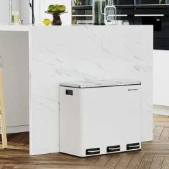 Songmics Recycling Bin, Triple Trash Can, 3 X 18L, Pedal Bin With 3 Compartments, Soft-Close Lids, Plastic Inner Buckets And Carry Handles, White LTB54WT -Vonshef shop 19774431 2