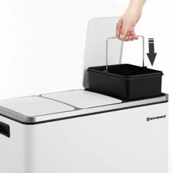 Songmics Recycling Bin, Triple Trash Can, 3 X 18L, Pedal Bin With 3 Compartments, Soft-Close Lids, Plastic Inner Buckets And Carry Handles, White LTB54WT -Vonshef shop 19774431 3