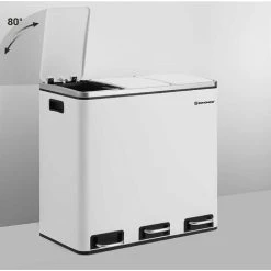Songmics Recycling Bin, Triple Trash Can, 3 X 18L, Pedal Bin With 3 Compartments, Soft-Close Lids, Plastic Inner Buckets And Carry Handles, White LTB54WT -Vonshef shop 19774431 4