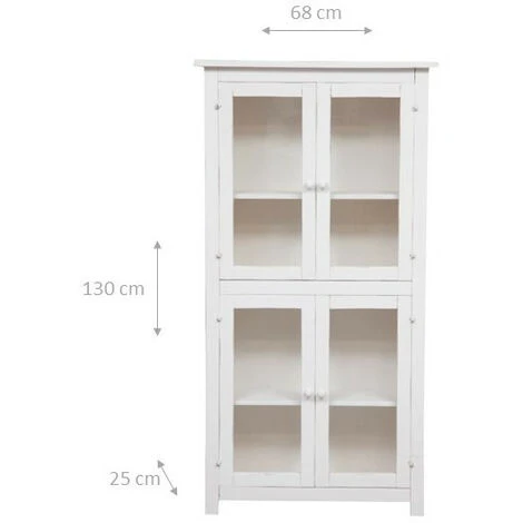 BISCOTTINI Country-style Solid Lime Wood Antiqued White Finish Showcase W68xDP25xH130 Cm Sized Display Case. Made In Italy 2 BISCOTTINI Country-style Solid Lime Wood Antiqued White Finish Showcase W68xDP25xH130 Cm Sized Display Case. Made In Italy - Image 2