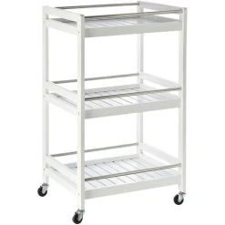 HOMCOM 3-Tier Home Trolley Kitchen Storage W/ Steel Bars 4 Wheels Rolling White