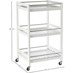Alternative view of HOMCOM 3-Tier Home Trolley Kitchen Storage W/ Steel Bars 4 Wheels Rolling White