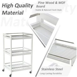 HOMCOM 3-Tier Home Trolley Kitchen Storage W/ Steel Bars 4 Wheels Rolling White -Vonshef shop 20290167 4