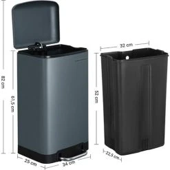 Songmics Rubbish Bin, 30L Trash Can, Steel Pedal Bin, With Inner Bucket And Lid, Soft Closure, Airtight, For Kitchen, Living Room, Smoky Grey LTB01GS -Vonshef shop 22893923 5