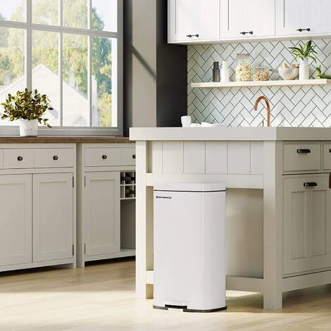 Songmics Kitchen Rubbish Bin, Pedal Trash Can 30L, With Plastic Inner Bucket, Hinged Lid, Soft Closure, Odour Proof And Hygienic, White LTB03WT 2 Songmics Kitchen Rubbish Bin, Pedal Trash Can 30L, With Plastic Inner Bucket, Hinged Lid, Soft Closure, Odour Proof And Hygienic, White LTB03WT - Image 2