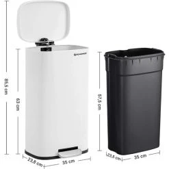 Songmics Kitchen Rubbish Bin, Pedal Trash Can 30L, With Plastic Inner Bucket, Hinged Lid, Soft Closure, Odour Proof And Hygienic, White LTB03WT 9 Songmics Kitchen Rubbish Bin, Pedal Trash Can 30L, With Plastic Inner Bucket, Hinged Lid, Soft Closure, Odour Proof And Hygienic, White LTB03WT -Vonshef shop 22893930 5
