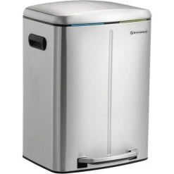 Songmics Dual Rubbish Bin, 2 X 20L Trash Can, Metal Step Bin, With Dual Compartments, Plastic Inner Buckets And Hinged Lid, Handles, Soft Closure, Airtight, Silver LTB40NL