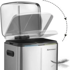 Songmics Dual Rubbish Bin, 2 X 20L Trash Can, Metal Step Bin, With Dual Compartments, Plastic Inner Buckets And Hinged Lid, Handles, Soft Closure, Airtight, Silver LTB40NL -Vonshef shop 22893937 3