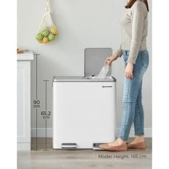 Songmics Dual Rubbish Bin, 2 X 30L Recycling Bin, Metal Pedal Bin, With Dual Compartments, Plastic Inner Buckets And Hinged Lids, Handles, Soft Closure, Airtight, White LTB60WT -Vonshef shop 23522373 5