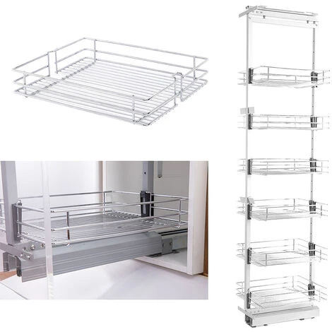 Livingandhome Larder Pull Out Wire Basket Kitchen Cabinet Cupboard, Width 25CM 1 Livingandhome Larder Pull Out Wire Basket Kitchen Cabinet Cupboard, Width 25CM