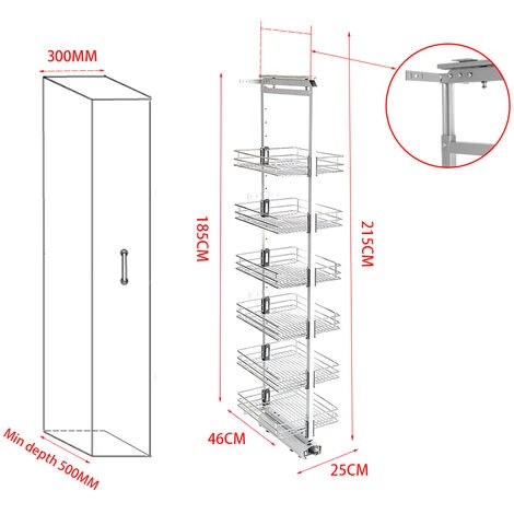Livingandhome Larder Pull Out Wire Basket Kitchen Cabinet Cupboard, Width 25CM 5 Livingandhome Larder Pull Out Wire Basket Kitchen Cabinet Cupboard, Width 25CM - Image 5