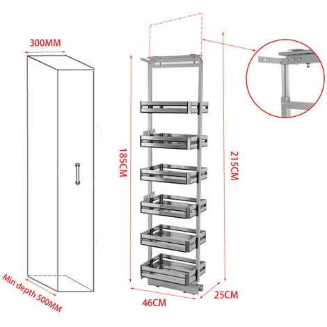 Livingandhome Larder Pull Out Wide Plate Basket Kitchen Cabinet Cupboard, Width 25CM 5 Livingandhome Larder Pull Out Wide Plate Basket Kitchen Cabinet Cupboard, Width 25CM - Image 5