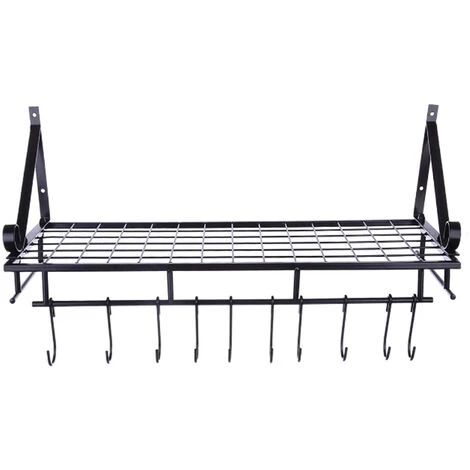 Livingandhome 90CM Wall Mounted Kitchen Organiser Rack Hanging Pot Pan Shelf With Hooks 4 Livingandhome 90CM Wall Mounted Kitchen Organiser Rack Hanging Pot Pan Shelf With Hooks - Image 4