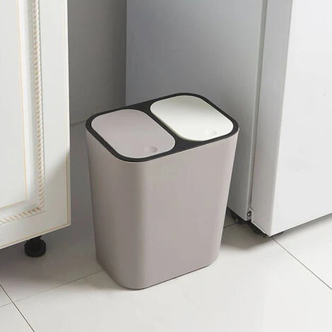 Livingandhome 12L Dual Compartment Waste Bin With Push Button, Grey 1 Livingandhome 12L Dual Compartment Waste Bin With Push Button, Grey