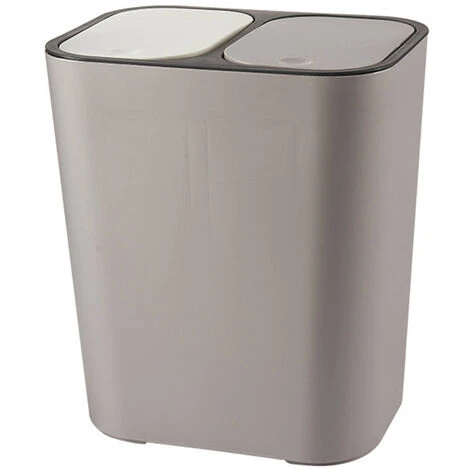 Livingandhome 12L Dual Compartment Waste Bin With Push Button, Grey 4 Livingandhome 12L Dual Compartment Waste Bin With Push Button, Grey - Image 4