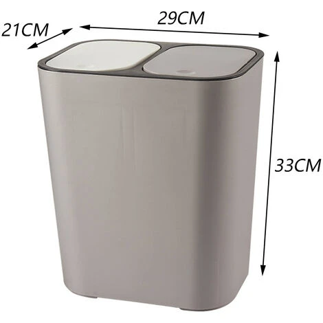 Livingandhome 12L Dual Compartment Waste Bin With Push Button, Grey 5 Livingandhome 12L Dual Compartment Waste Bin With Push Button, Grey - Image 5