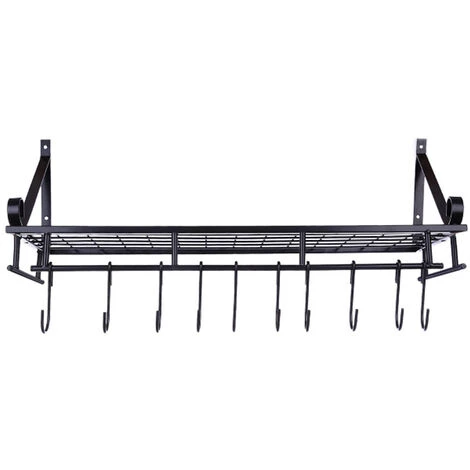 Livingandhome Wall Mounted Metal Pots Pans Storage Racks With 10 Hooks Home 3 Livingandhome Wall Mounted Metal Pots Pans Storage Racks With 10 Hooks Home - Image 3
