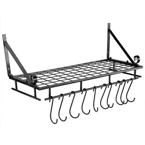 Livingandhome Wall Mounted Metal Pots Pans Storage Racks With 10 Hooks Home 4 Livingandhome Wall Mounted Metal Pots Pans Storage Racks With 10 Hooks Home - Image 4