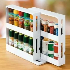 Livingandhome 2 Tier Rotating Spice Herb Rack Holder Kitchen Jar Pull-Out Organiser Storage