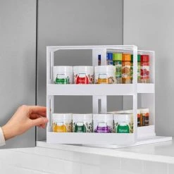 Livingandhome 2 Tier Rotating Spice Herb Rack Holder Kitchen Jar Pull-Out Organiser Storage -Vonshef shop 23694627 3