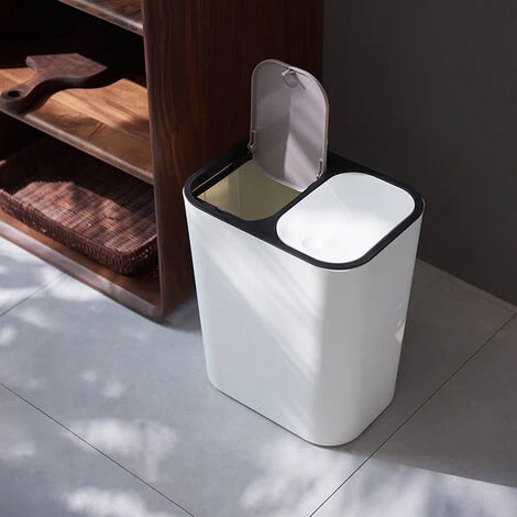 Livingandhome 12L Dual Compartment Waste Bin With Push Button, White 1 Livingandhome 12L Dual Compartment Waste Bin With Push Button, White