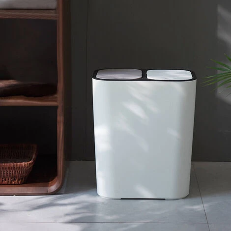 Livingandhome 12L Dual Compartment Waste Bin With Push Button, White 2 Livingandhome 12L Dual Compartment Waste Bin With Push Button, White - Image 2