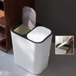 Livingandhome 12L Dual Compartment Waste Bin With Push Button, White 7 Livingandhome 12L Dual Compartment Waste Bin With Push Button, White -Vonshef shop 23694684 3