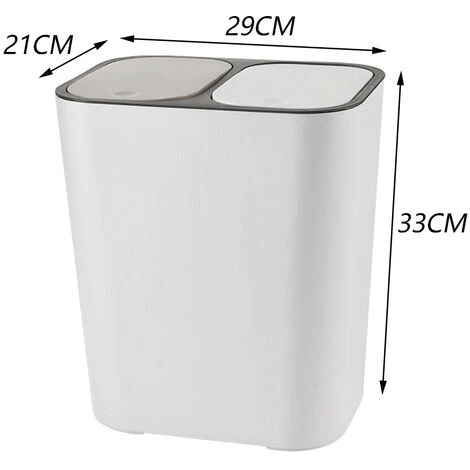 Livingandhome 12L Dual Compartment Waste Bin With Push Button, White 5 Livingandhome 12L Dual Compartment Waste Bin With Push Button, White - Image 5