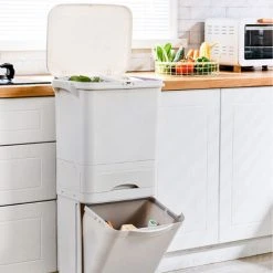 Livingandhome 42L 3 Compartment Pedal Recycling Waste Bin For Kitchen -Vonshef shop 23694765 2