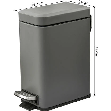 HOMCOM 5L Rectangle Compact Bin Steel Body Inner Bucket Quiet-Close Lid W/Pedal Grey 2 HOMCOM 5L Rectangle Compact Bin Steel Body Inner Bucket Quiet-Close Lid W/Pedal Grey - Image 2