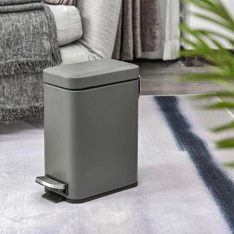 HOMCOM 5L Rectangle Compact Bin Steel Body Inner Bucket Quiet-Close Lid W/Pedal Grey 3 HOMCOM 5L Rectangle Compact Bin Steel Body Inner Bucket Quiet-Close Lid W/Pedal Grey - Image 3