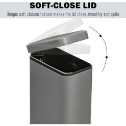 HOMCOM 5L Rectangle Compact Bin Steel Body Inner Bucket Quiet-Close Lid W/Pedal Grey 9 HOMCOM 5L Rectangle Compact Bin Steel Body Inner Bucket Quiet-Close Lid W/Pedal Grey -Vonshef shop 24042675 5