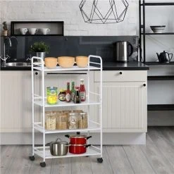 Yaheetech 4-Shelf Salon Trolley Cart, White 8 Yaheetech 4-Shelf Salon Trolley Cart, White -Vonshef shop 24309864 4