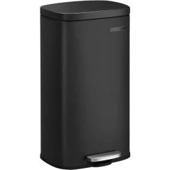 Songmics Kitchen Rubbish Bin, Pedal Trash Can 30L, With Plastic Inner Bucket, Hinged Lid, Soft Closure, Odour Proof And Hygienic, Black LTB03BK