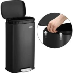 Songmics Kitchen Rubbish Bin, Pedal Trash Can 30L, With Plastic Inner Bucket, Hinged Lid, Soft Closure, Odour Proof And Hygienic, Black LTB03BK -Vonshef shop 26043096 4