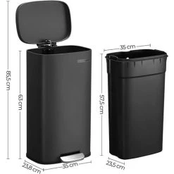 Songmics Kitchen Rubbish Bin, Pedal Trash Can 30L, With Plastic Inner Bucket, Hinged Lid, Soft Closure, Odour Proof And Hygienic, Black LTB03BK -Vonshef shop 26043096 5