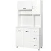 HOMCOM Freestanding Kitchen Cupboard Storage Unit Drawers Handles Shelf