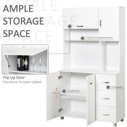 HOMCOM Freestanding Kitchen Cupboard Storage Unit Drawers Handles Shelf -Vonshef shop 26369013 4