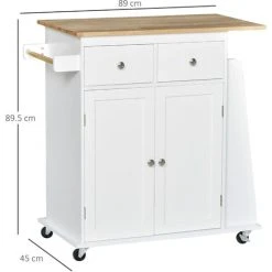 Alternative view of HOMCOM Kitchen Island Storage Cabinet Rolling Trolley With Wood Top, 3-Tier Spice Rack