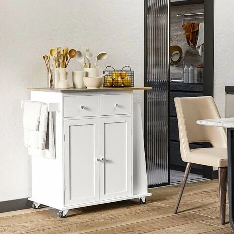HOMCOM Kitchen Island Storage Cabinet Rolling Trolley With Wood Top, 3-Tier Spice Rack 3 HOMCOM Kitchen Island Storage Cabinet Rolling Trolley With Wood Top, 3-Tier Spice Rack - Image 3