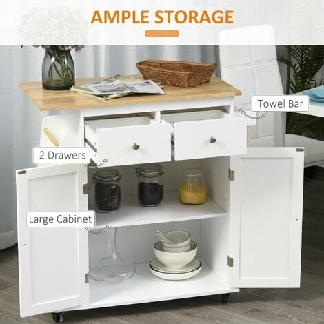 HOMCOM Kitchen Island Storage Cabinet Rolling Trolley With Wood Top, 3-Tier Spice Rack 4 HOMCOM Kitchen Island Storage Cabinet Rolling Trolley With Wood Top, 3-Tier Spice Rack - Image 4