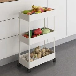Livingandhome 3 Tier Kitchen Trolley Cart Vegetable Fruite Storage Rack Shelf, White