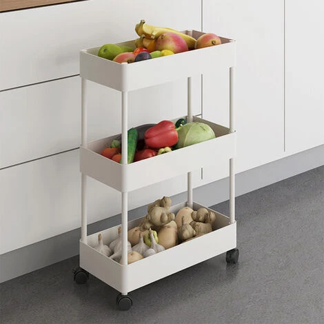 Livingandhome 3 Tier Kitchen Trolley Cart Vegetable Fruite Storage Rack Shelf, White 1 Livingandhome 3 Tier Kitchen Trolley Cart Vegetable Fruite Storage Rack Shelf, White